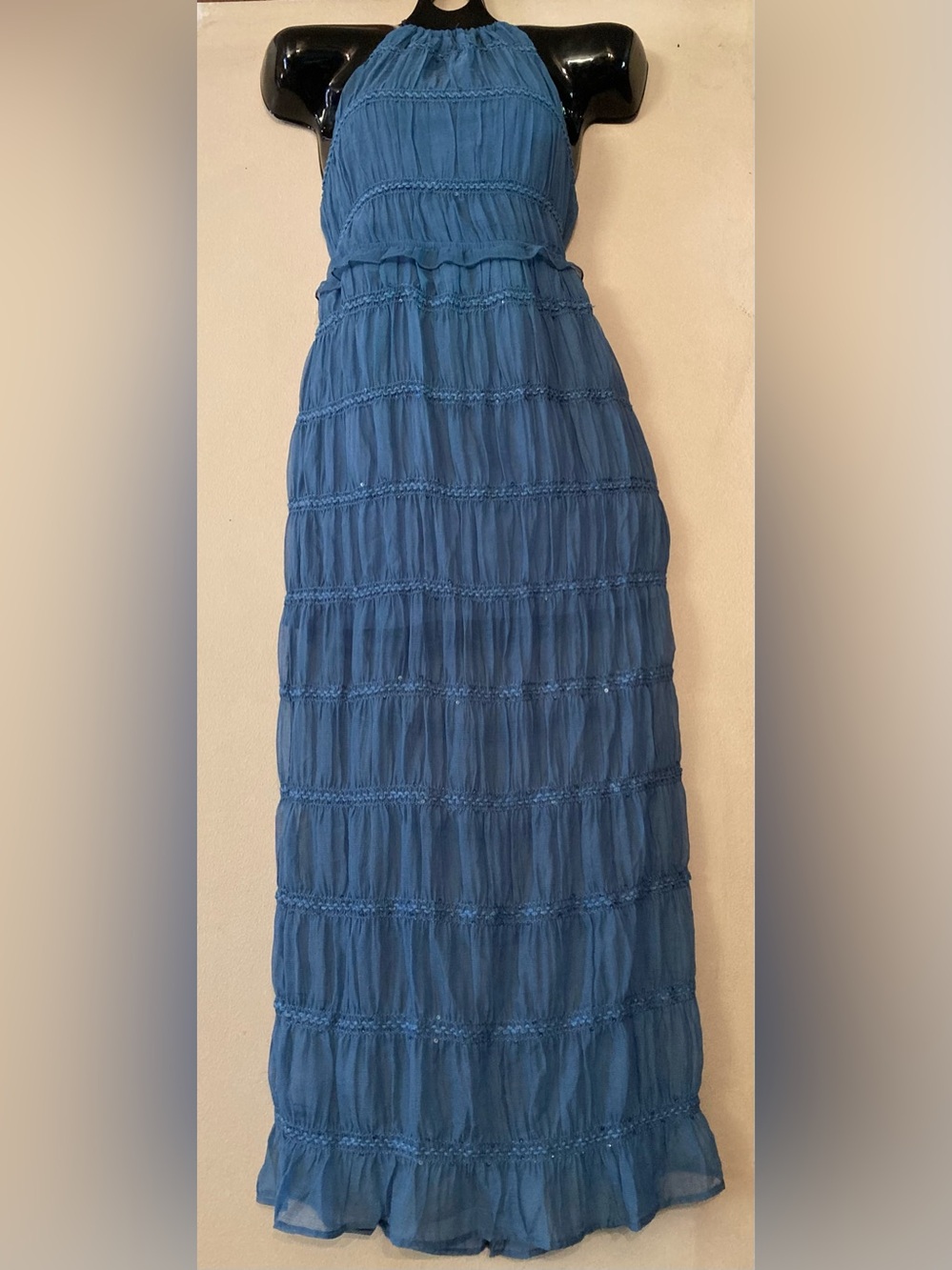 Sequin Studded Light Blue Halter Dress